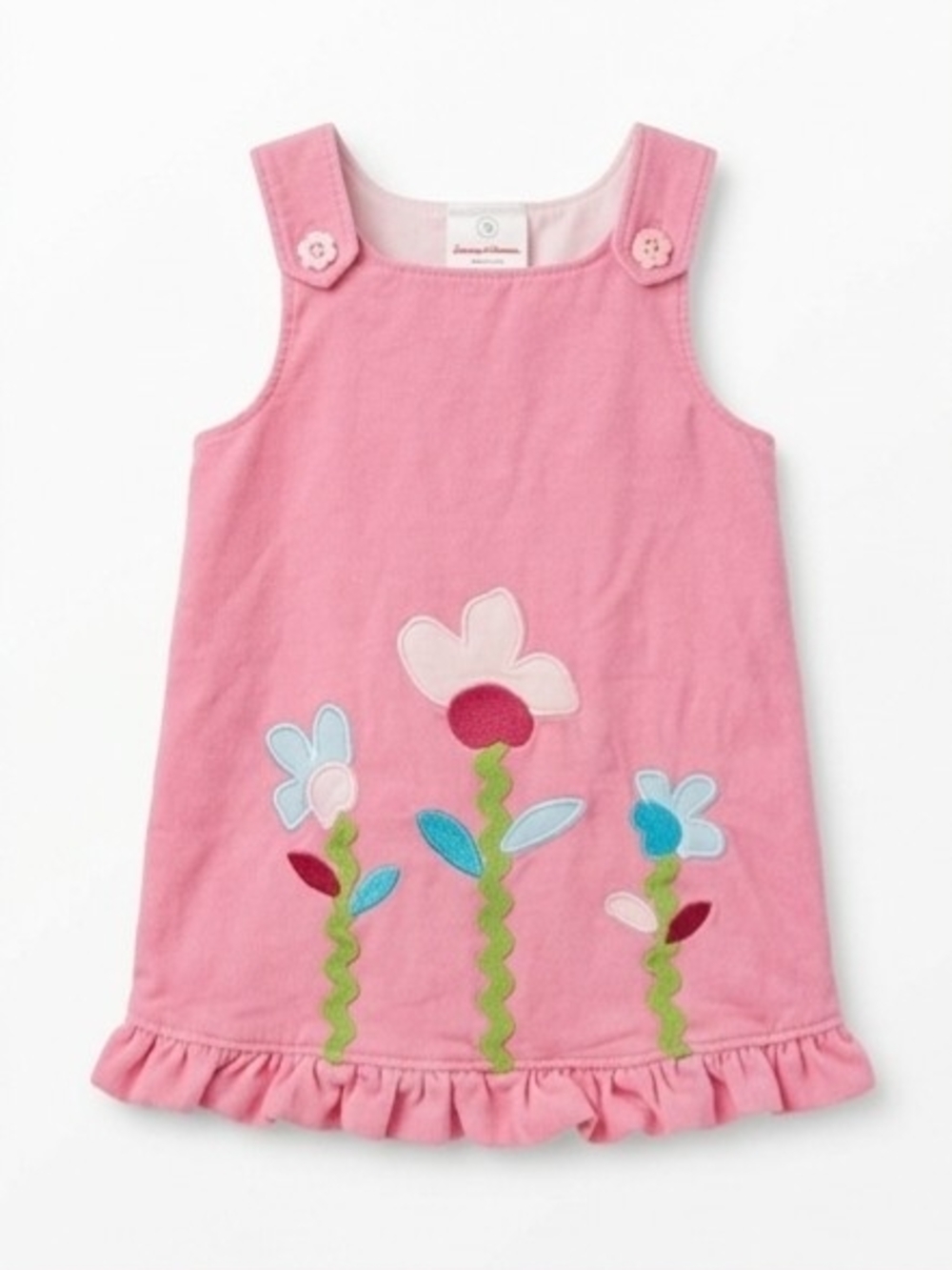 Pink Floral Appliqué Girls' Pinafore Dress